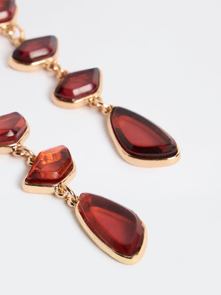 Westside Accessories Red Stone Statement Dangler Earrings