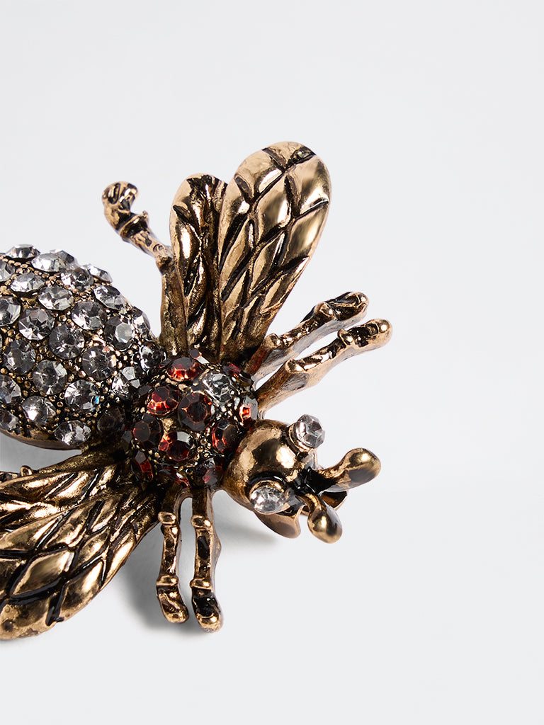 Westside Accessories Gold Crystal Embellished Bug Motif Brooch