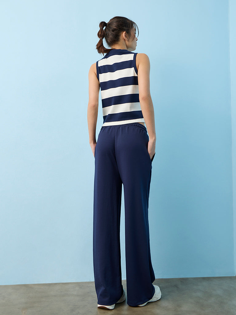 Nuoflexx Navy Pipeline-Detailed High-Rise Track Pants