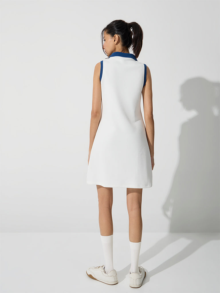 Nuoflexx White Contrast-Detailed A-Line Tennis Dress