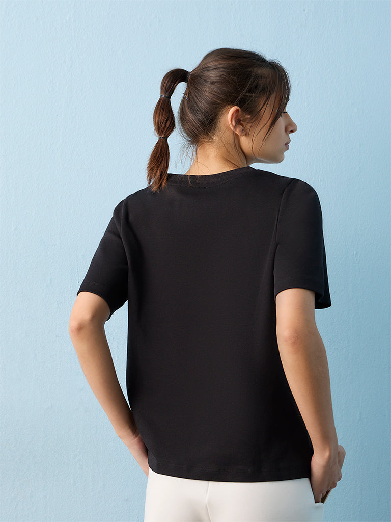 Nuoflexx Black Text-Detail Cotton T-Shirt
