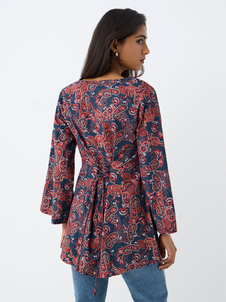 Utsa Red Paisley Printed Cotton Tunic