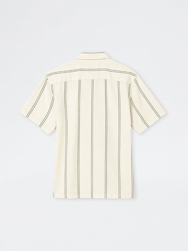 Ascot Off-White Striped Relaxed-Fit Linen-Blend Shirt