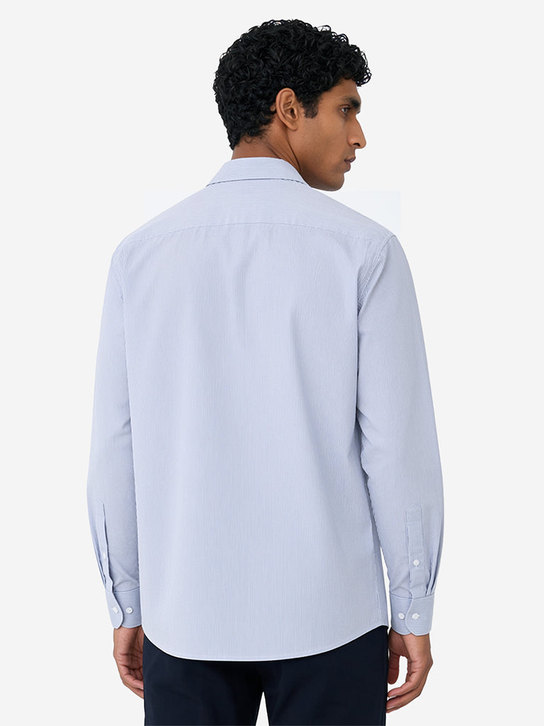 WES Formals Light Blue Checkered Relaxed-Fit Cotton Shirt