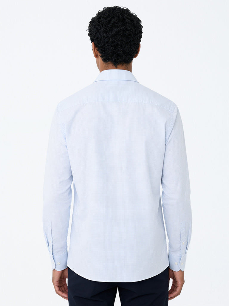 WES Formals White Checkered Slim-Fit Cotton Shirt