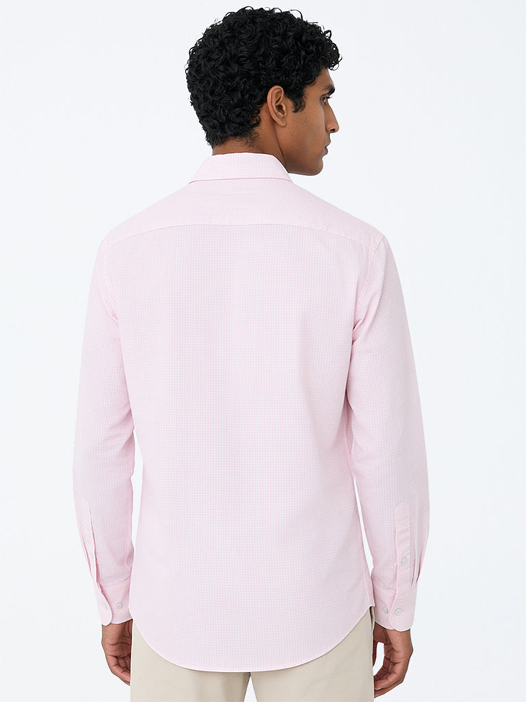 WES Formals Light Pink Checkered Relaxed-Fit Cotton Shirt