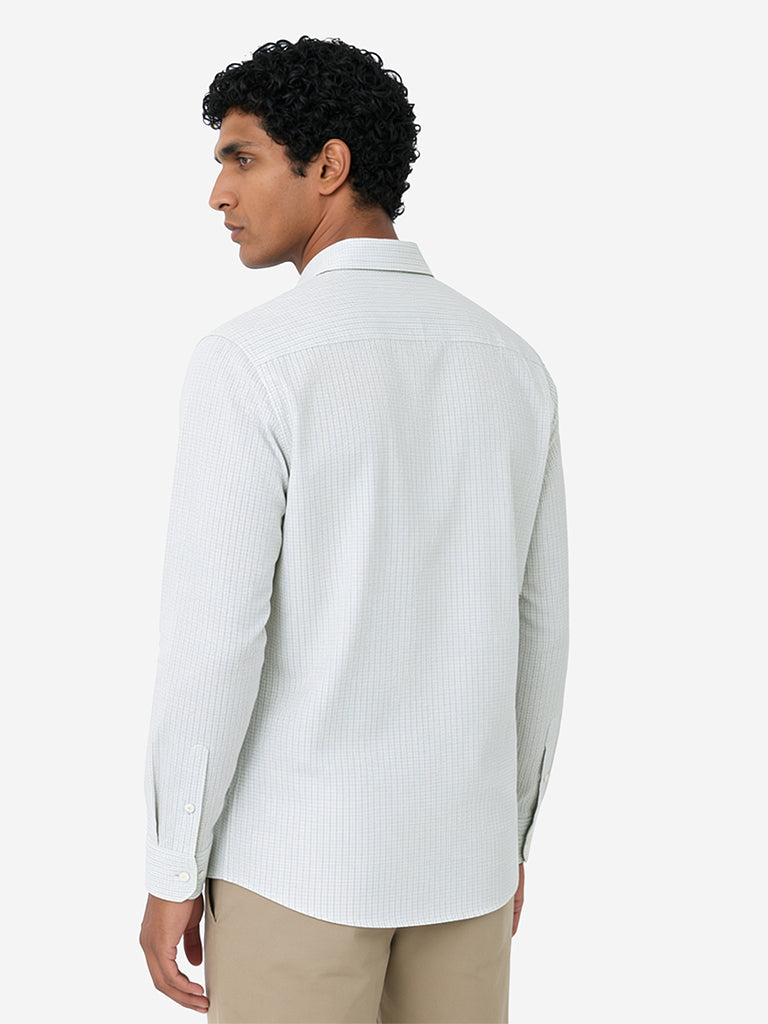 WES Formals Sage Checkered Slim-Fit Cotton Shirt