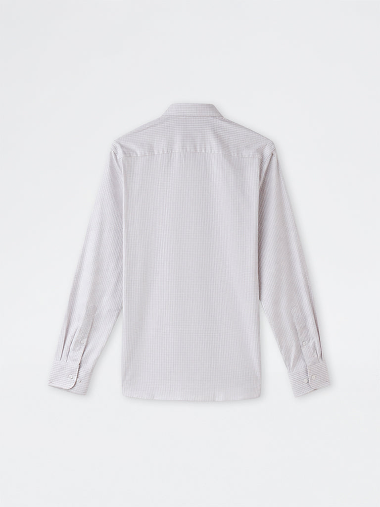 WES Formals Grey Checkered Slim-Fit Cotton Shirt