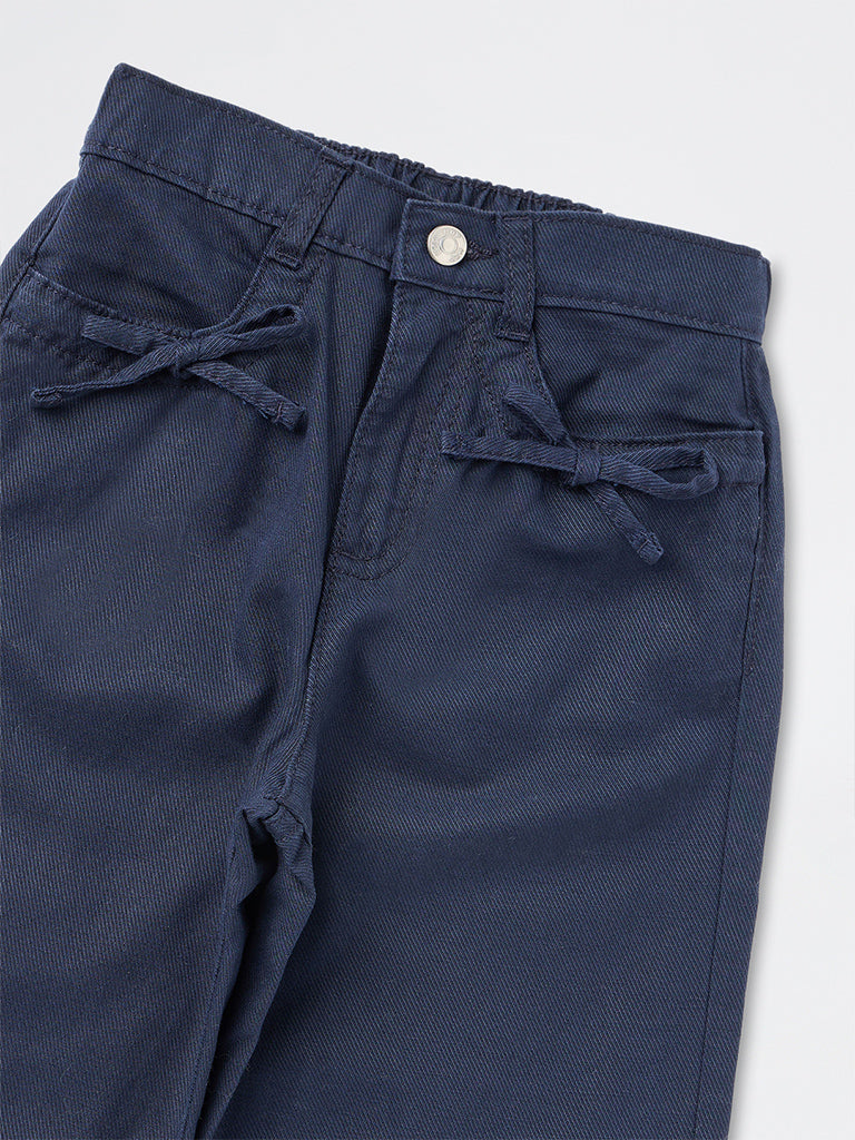 HOP Kids Girls Navy Scalloped-Detail High-Rise Trousers