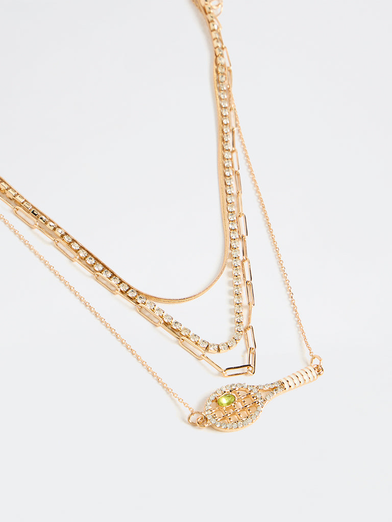 Westside Accessories Gold Tennis Racket Layered Necklaces - Pack of 4