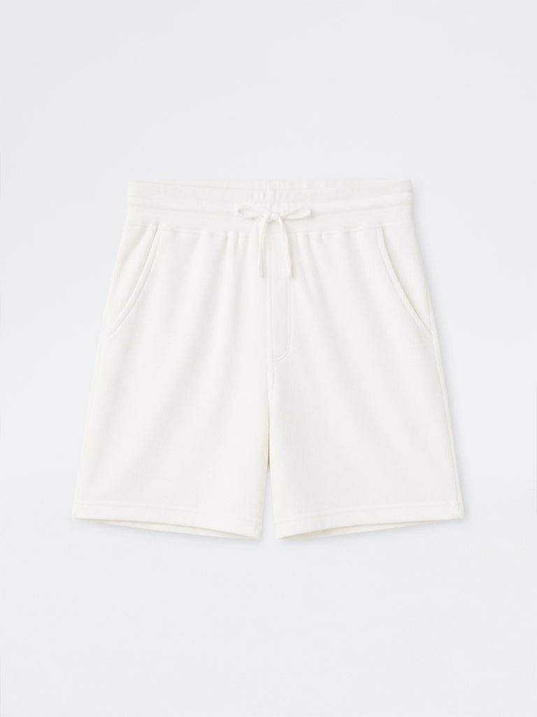 WES Lounge Off-White Waffle-Textured Relaxed-Fit Mid-Rise Cotton-Blend Shorts