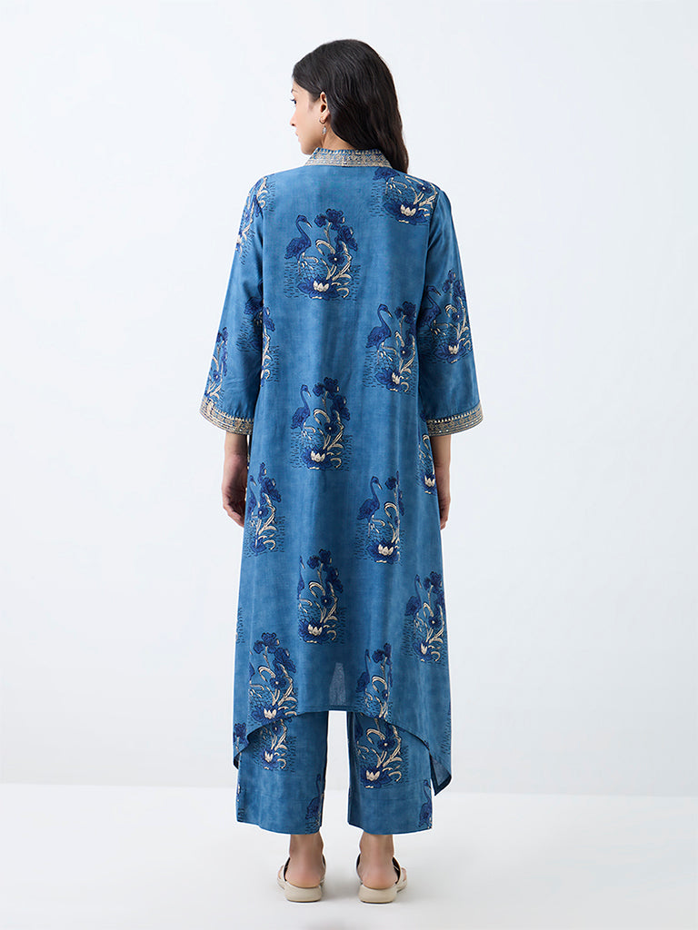 Utsa Blue Bird Printed A-Line Kurta