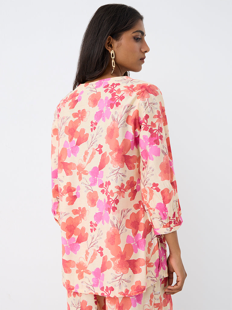 Utsa Off-White Floral Pattern Tunic