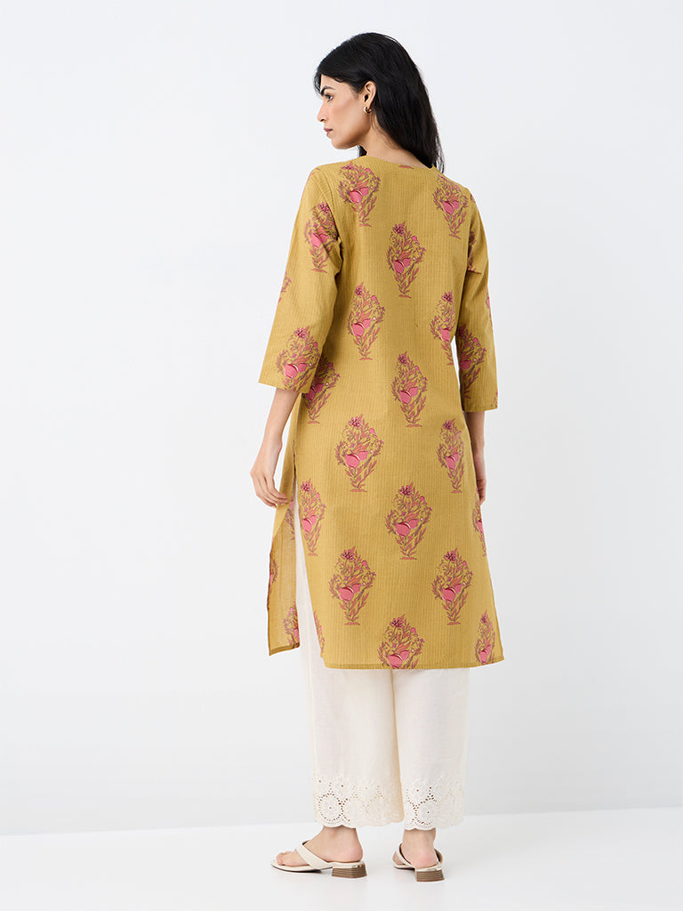Utsa Mustard Anar Printed Cotton Straight Kurta