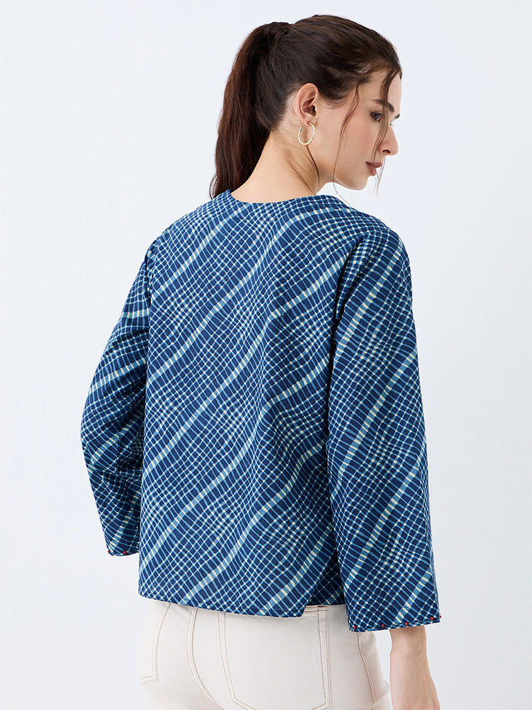 Utsa Indigo Checkered Printed Cotton Tunic