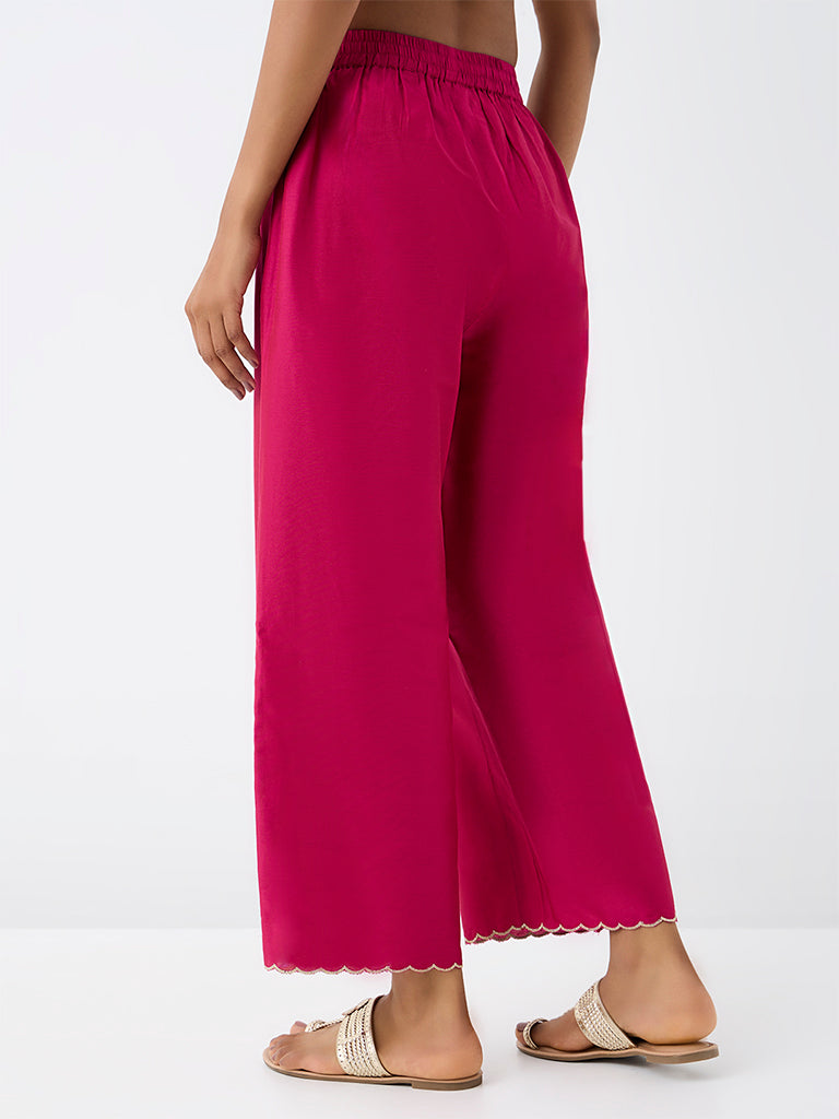 Utsa Fuchsia Scalloped-Detail Pants
