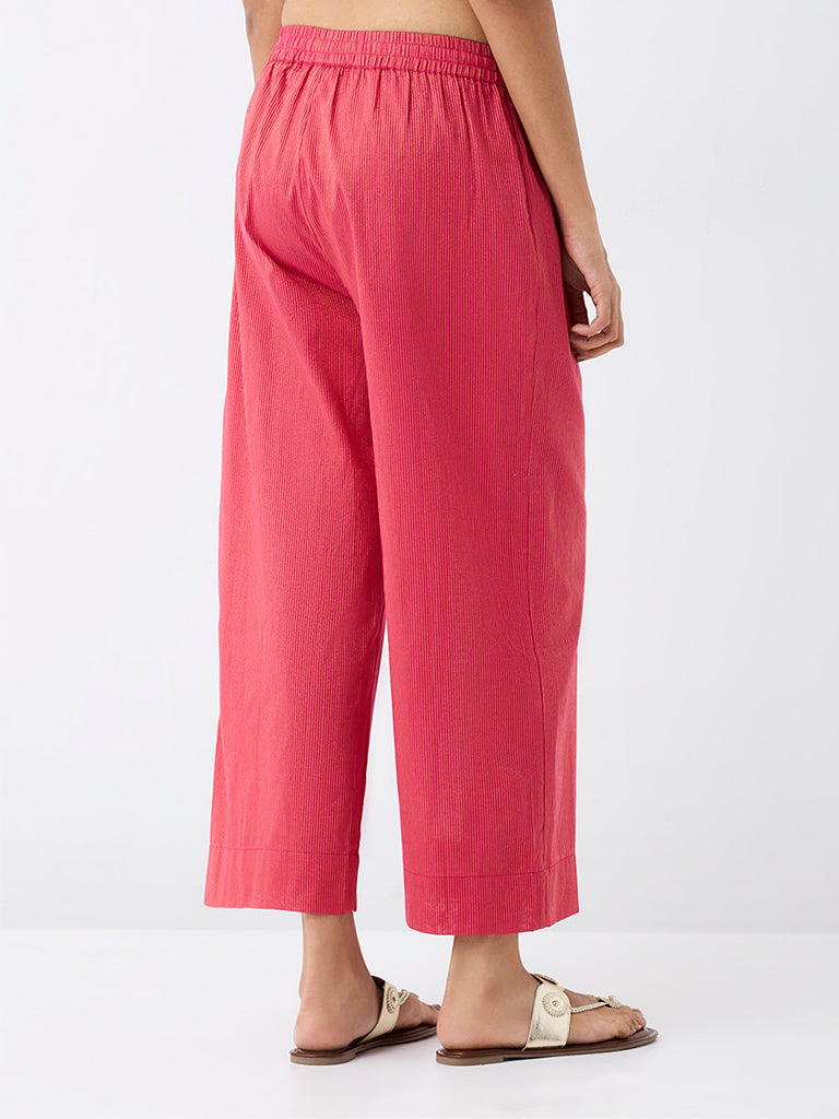 Utsa Fuchsia Scalloped-Detail Cotton Pants