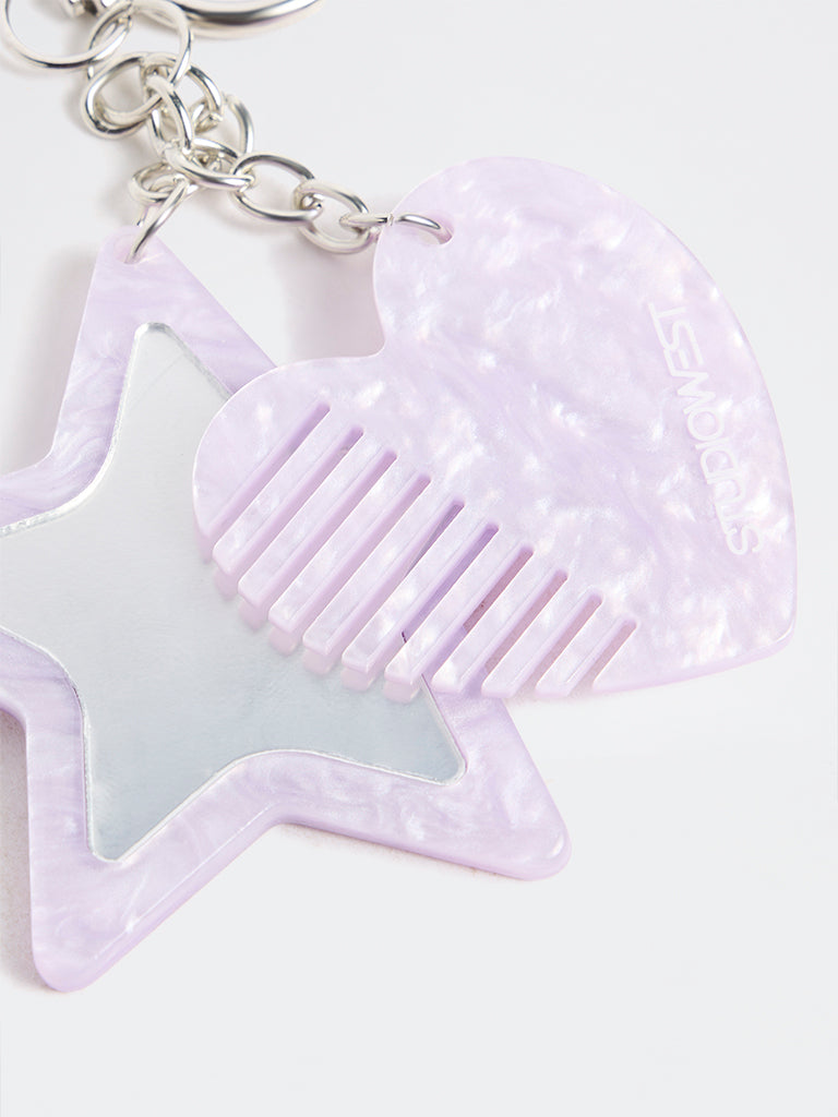 Studiowest Lilac Pearlescent Star Mirror and Heart Comb Bag Charm