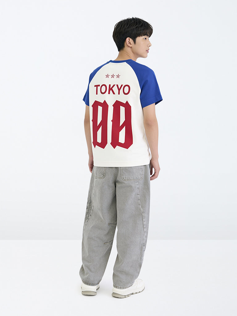 Boys Grey Washed Barrel-Fit Mid-Rise Relaxed Fit Jeans