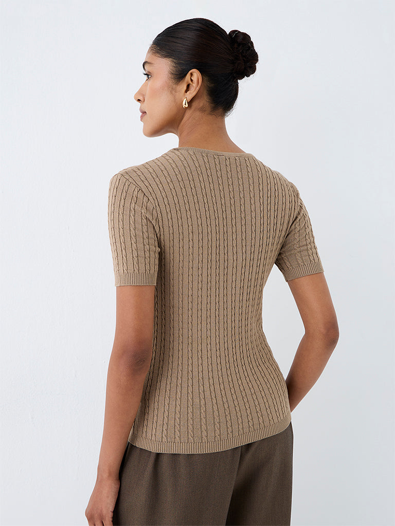 Wardrobe Taupe Cable-Knit Top