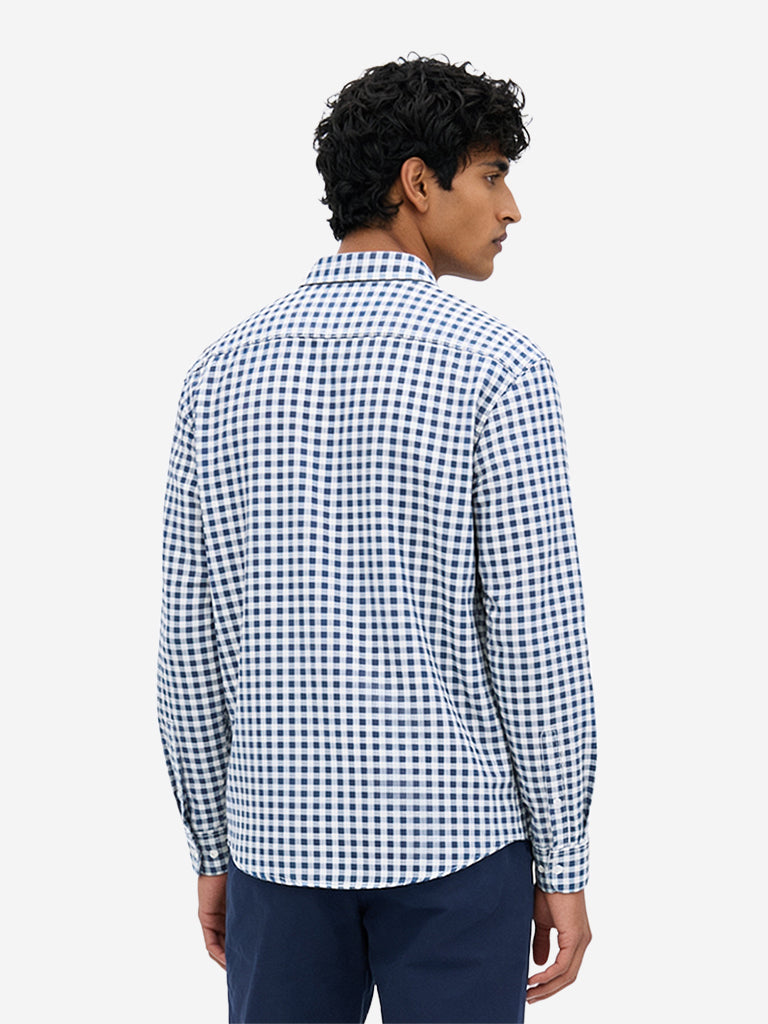 WES Casuals Navy Checkered Relaxed-Fit Cotton Shirt