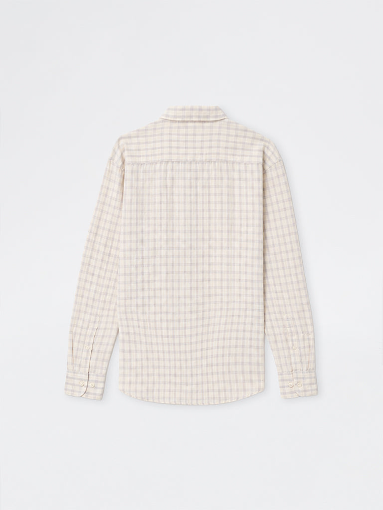 WES Casuals Beige Checkered Relaxed-Fit Cotton-Blend Shirt
