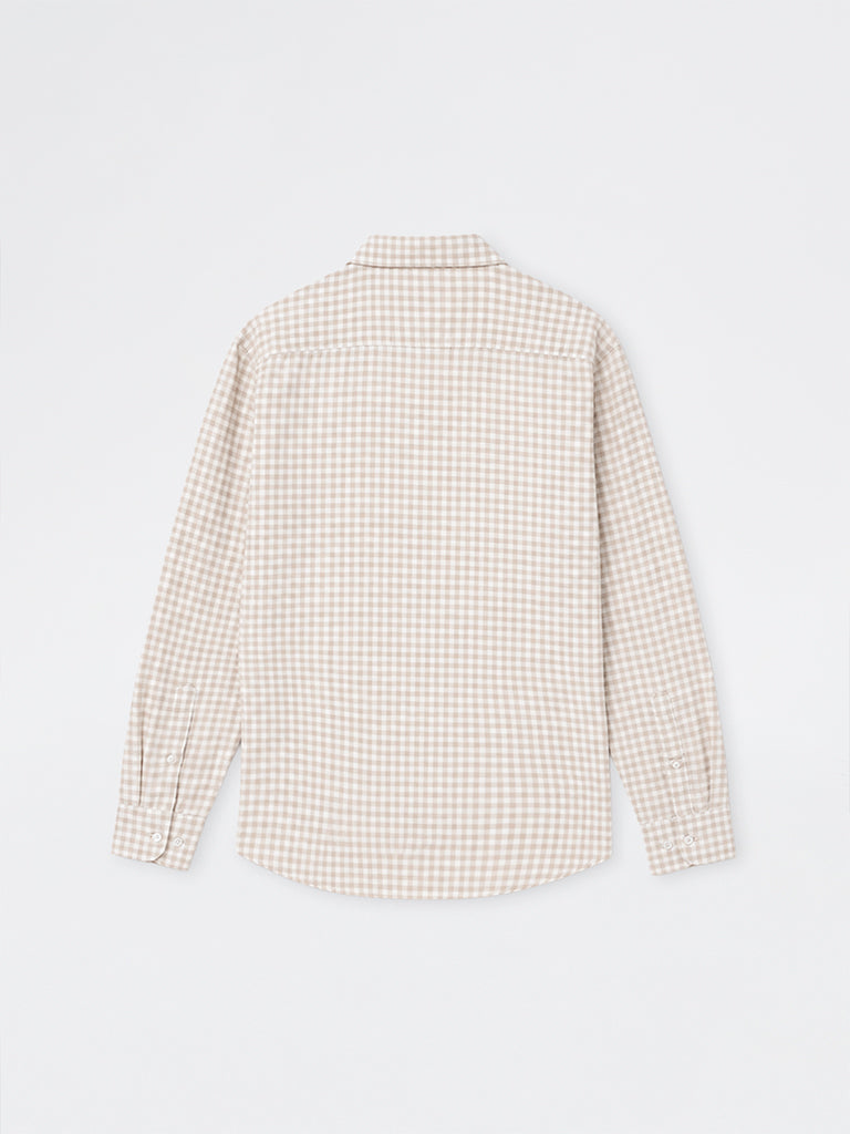 WES Casuals Light Beige Gingham Checkered Relaxed-Fit Cotton-Blend Shirt