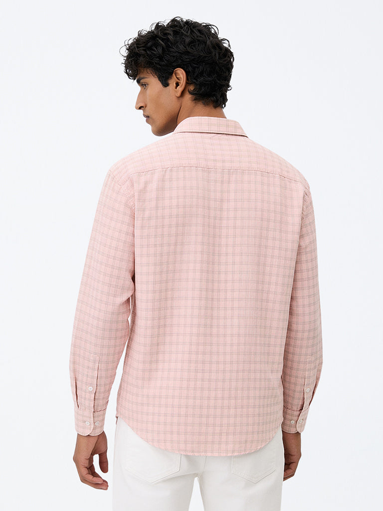 WES Casuals Pink Checkered Relaxed-Fit Cotton-Blend Shirt