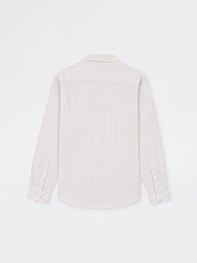 WES Casuals Off-White Striped Relaxed-Fit Cotton-Blend Shirt