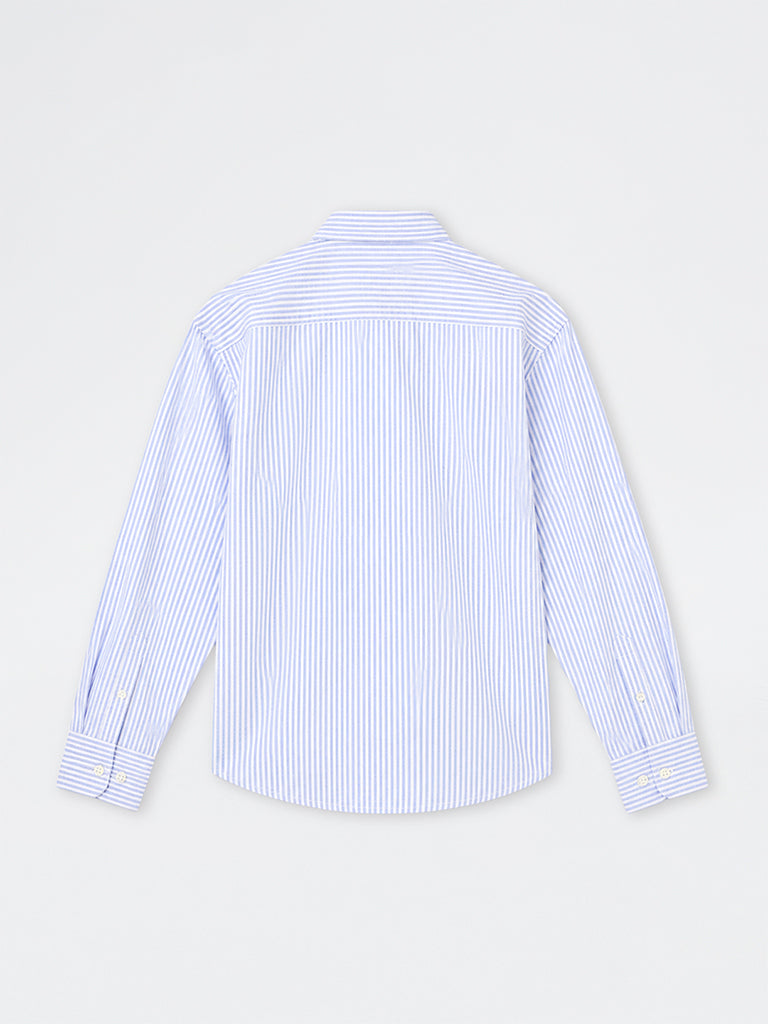WES Casuals Blue Seersucker Striped Relaxed-Fit Cotton Shirt