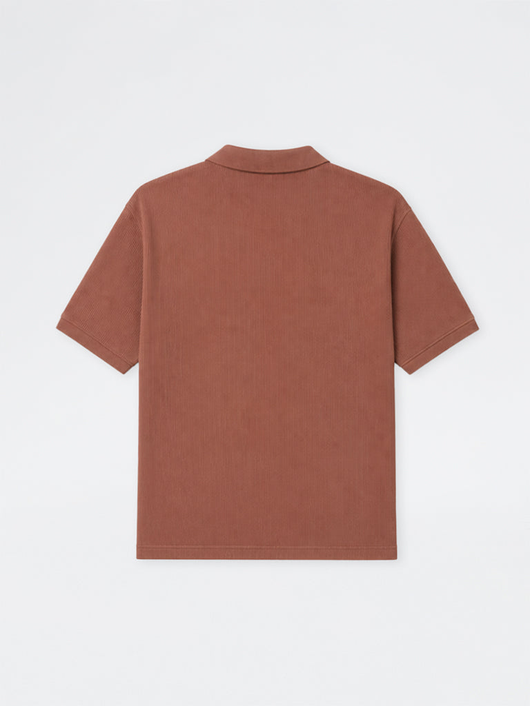 WES Casuals Rust Ribbed-Textured Relaxed-Fit Polo T-Shirt
