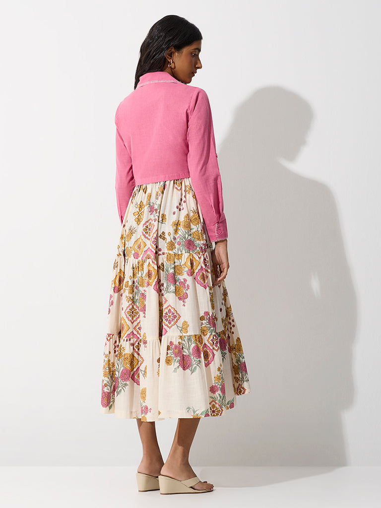 Bombay Paisley Off-White Printed Tiered Dress with Jacket