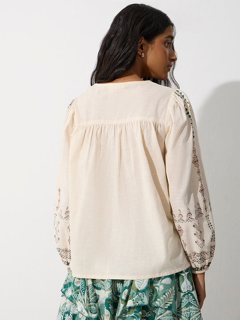 Bombay Paisley Off-White Printed Cotton Blouse