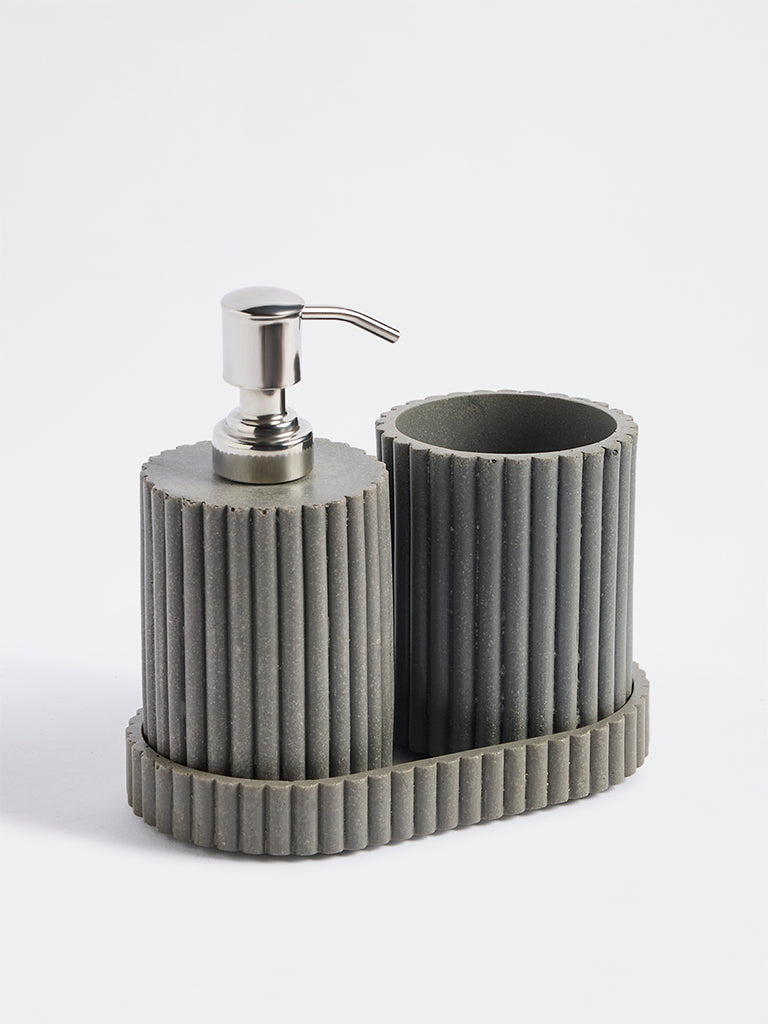 Westside Home Grey Ribbed Soap Dispenser Set