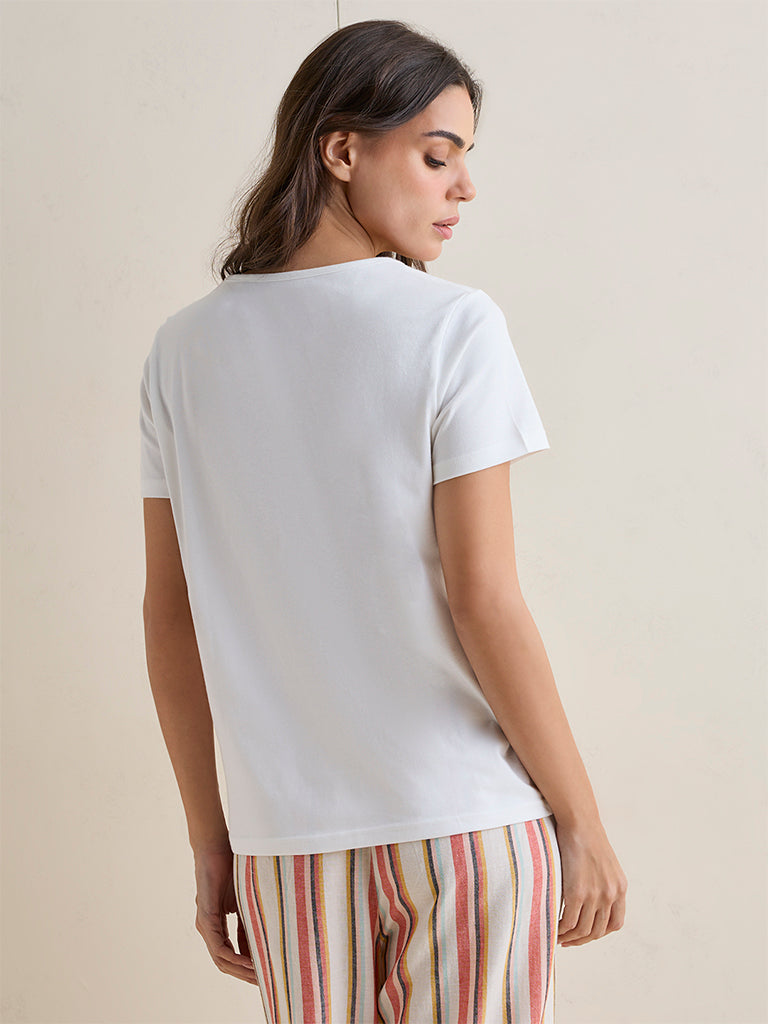 Wunderlove Off-White Text-Printed Cotton T-Shirt