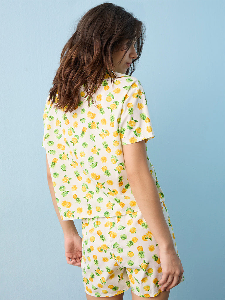 Superstar Swimwear White Fruit Printed Cotton Beach Shirt