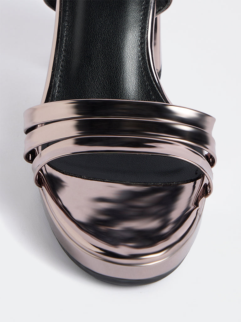 LUNA BLU Pewter Multi-Strap Heel Sandals