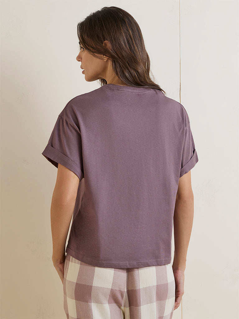 Wunderlove Mauve Solid Cotton T-Shirt