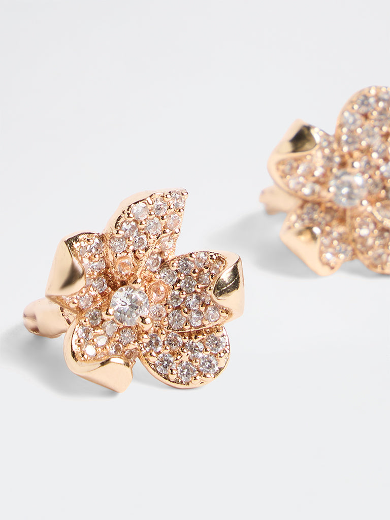 Westside Accessories Gold Crystal Embellished Floral Earrings