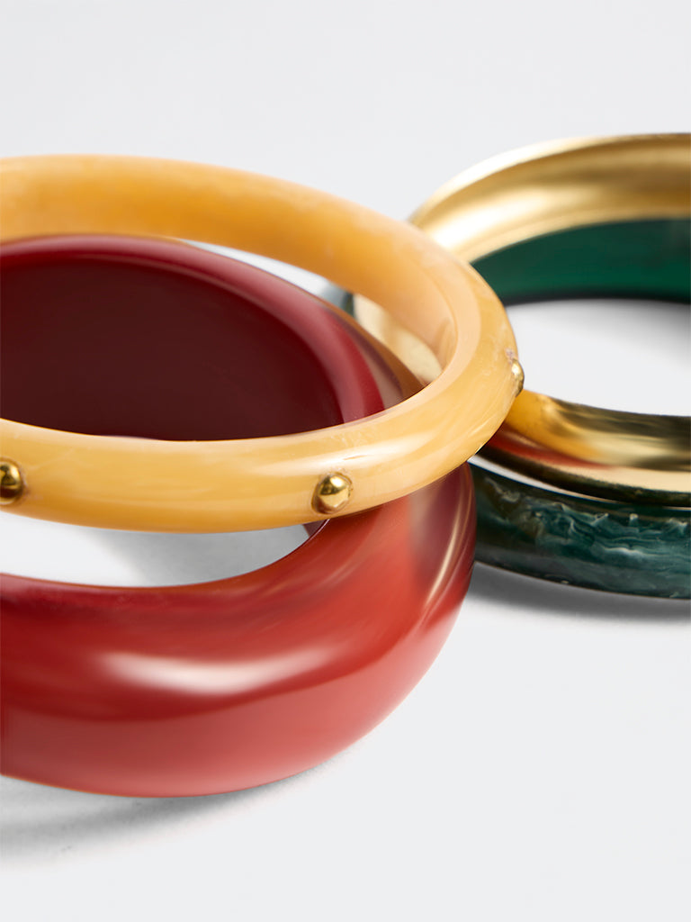Westside Accessories Multicolour Resin and Metal Bangles - Pack of 4
