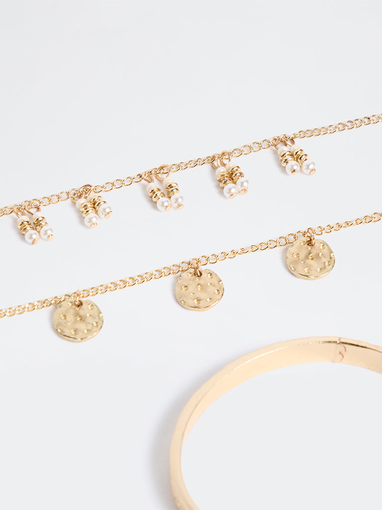 Westside Accessories Gold Cuff and Chain Bracelets - Pack of 3