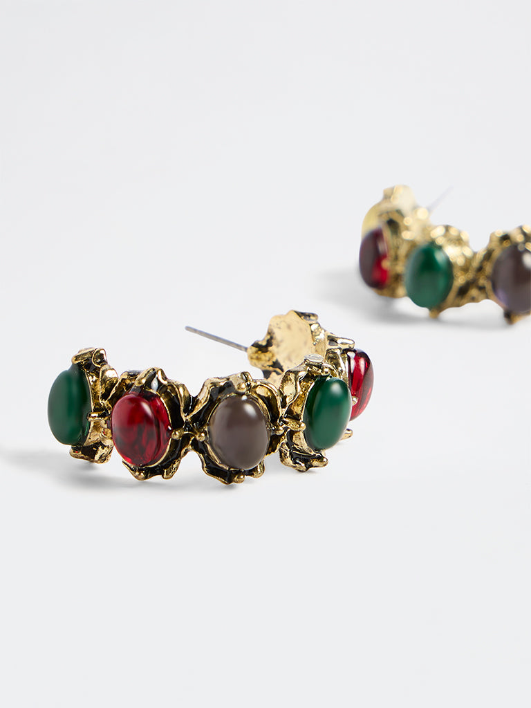 Westside Accessories Multicolour Stone Embellished Statement Hoop Earrings