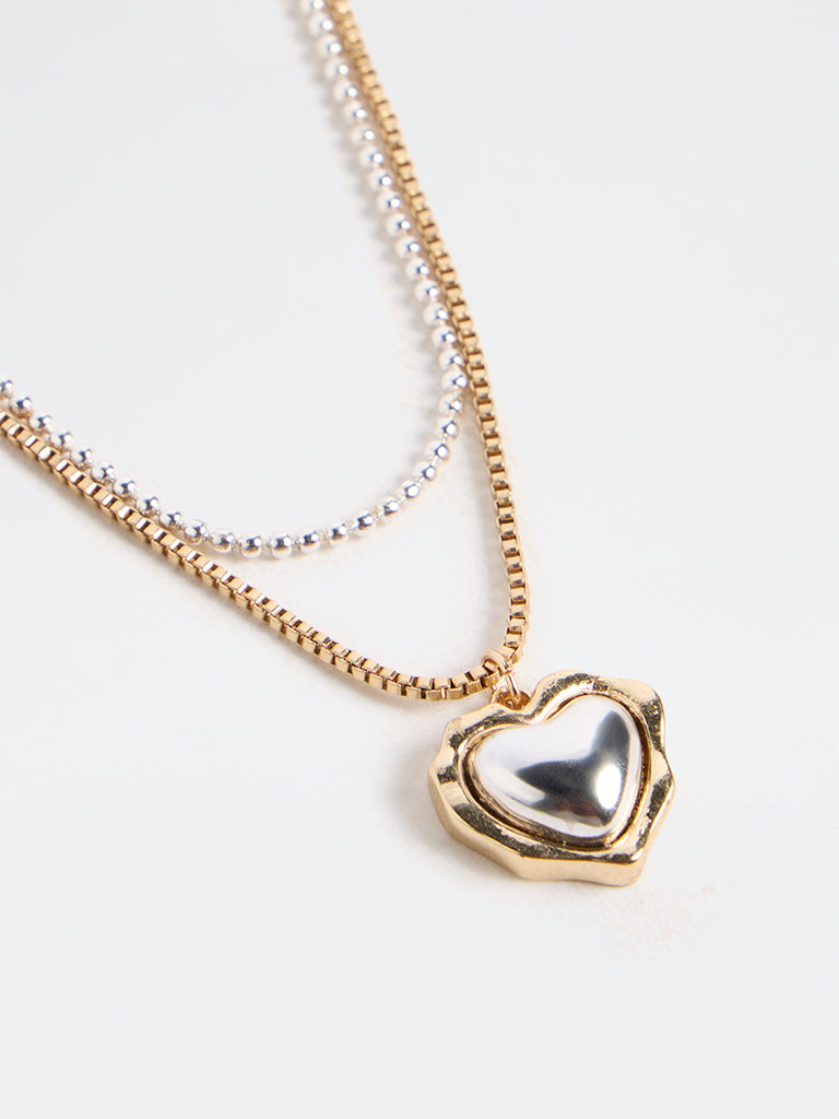 Westside Accessories Gold and Silver Heart Pendant Chain Necklaces - Pack of 2