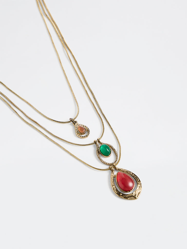 Westside Accessories Gold Stone Pendant Layered Necklaces - Pack of 3