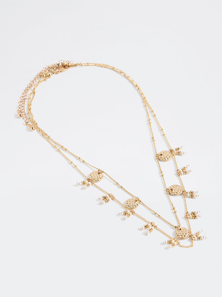 Westside Accessories Gold Disc and Pearl-Detail Layered Necklace - Pack of 2