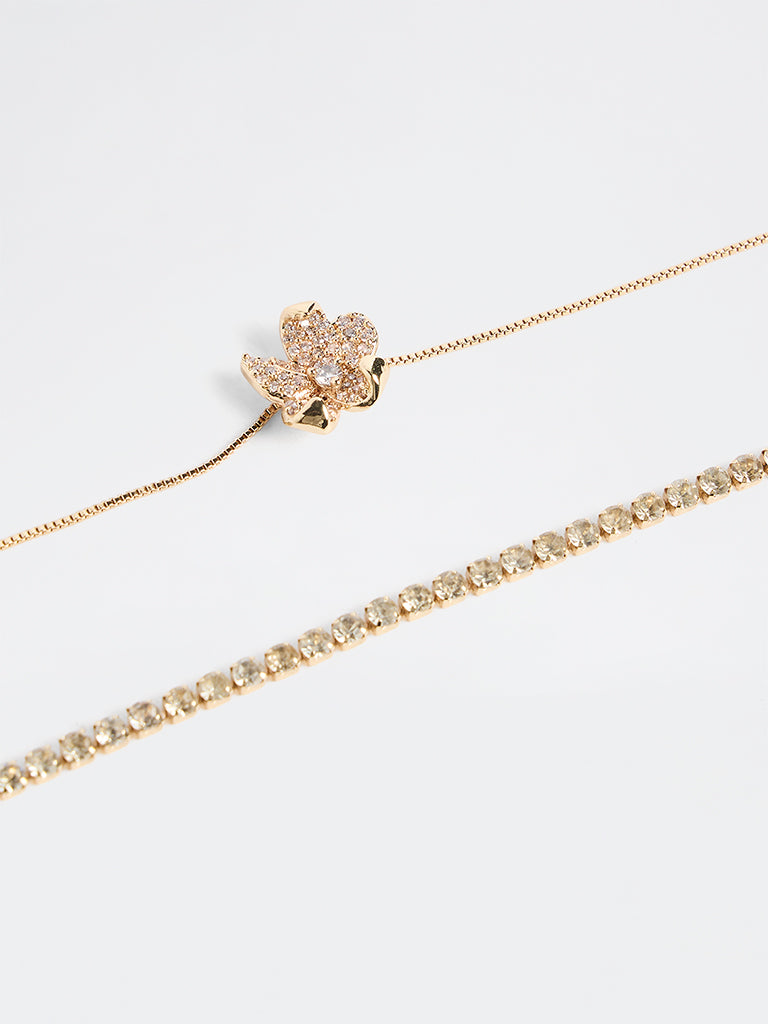 Westside Accessories Gold Crystal Embellished Bracelets - Pack of 2