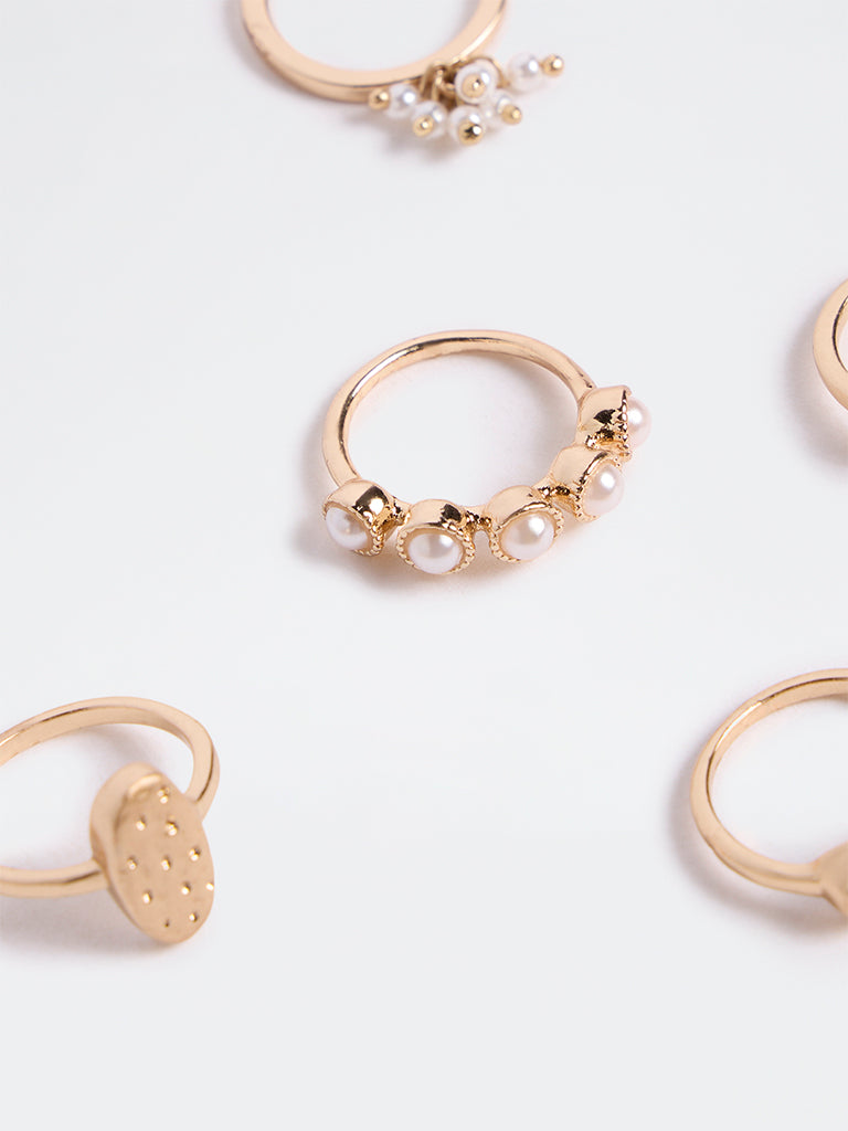 Westside Accessories Gold Multi-Design Stackable Rings - Pack of 6