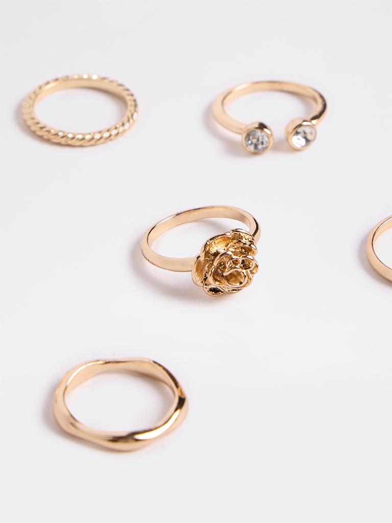 Westside Accessories Gold Multi-Design Stackable Rings - Pack of 6