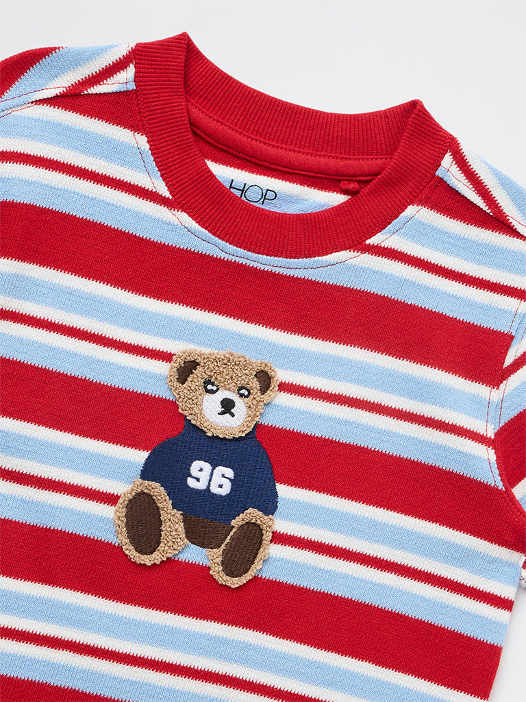 HOP Kids Boys Red Striped Cotton T-Shirt