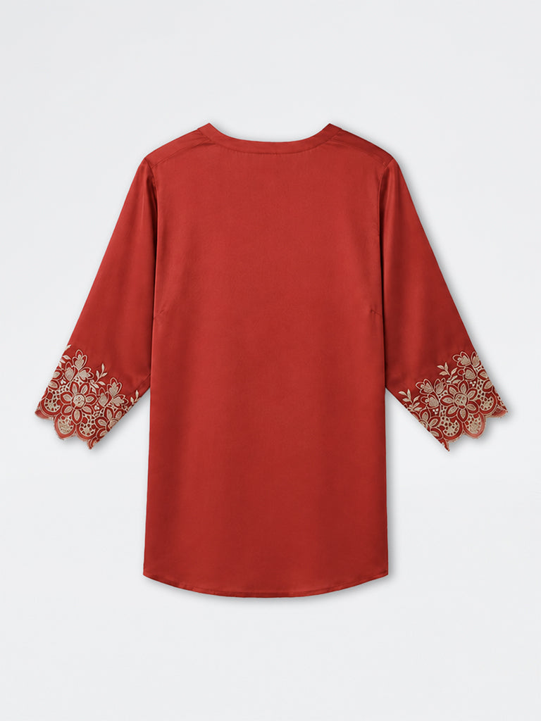 Diza Rust Floral Embroidered Tunic